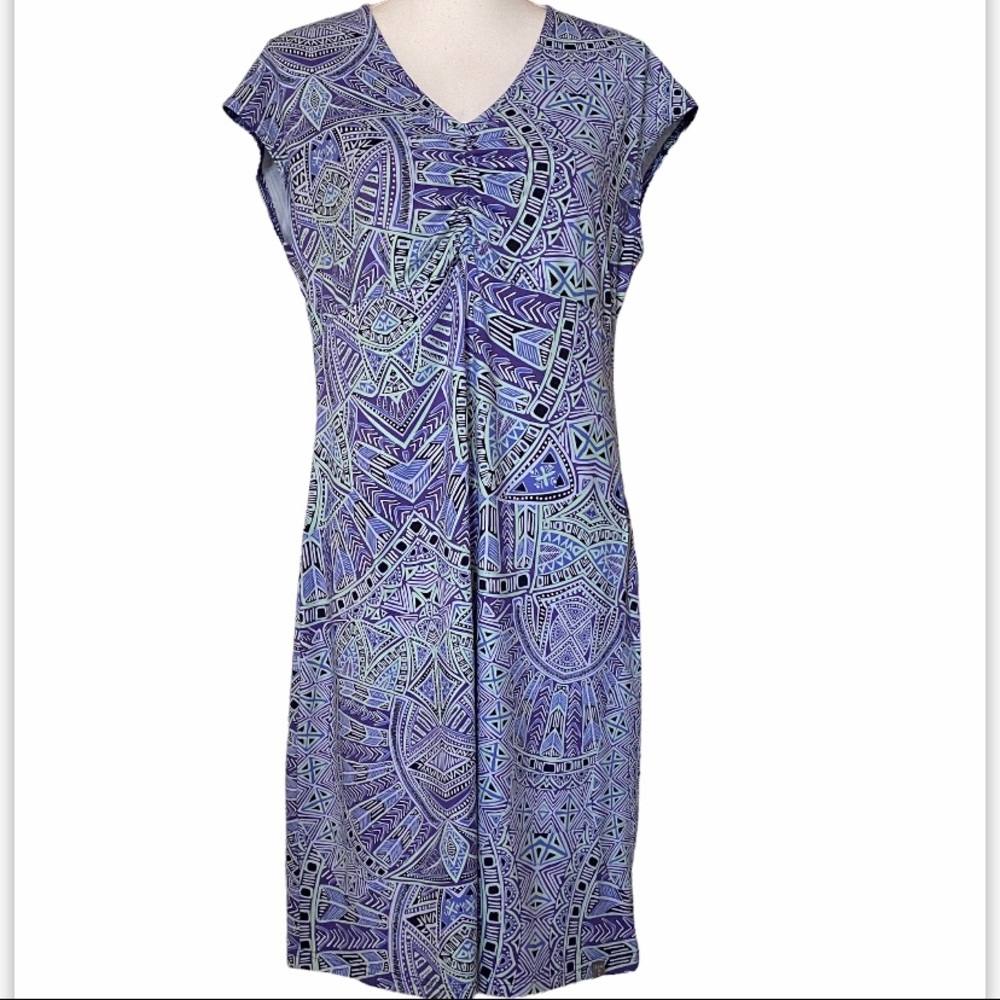 Title Nine Short Sleeve Purple and Blue Print Dress Size Large